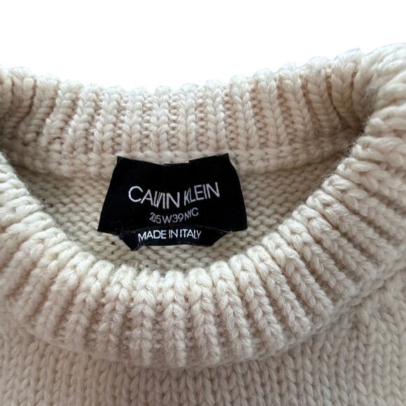 CALVIN KLEIN 205W39THNYC Men's Wool Cream and Blue Crew - M - Picture 3 of 8